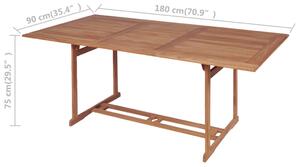 VidaXL tömör tíkfa kerti asztal 180 x 90 x 75 cm