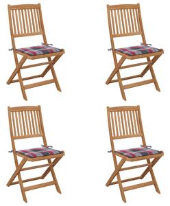 VidaXL 4 db összecsukható tömör akácfa kerti szék párnákkal