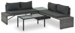 3-részes szürke polyrattan kerti bútorszett párnákkal