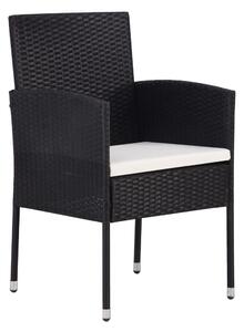VidaXL 2 db fekete polyrattan kerti szék krémfehér párnákkal