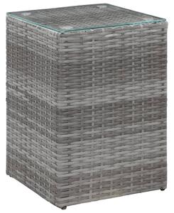Szürke polyrattan kisasztal üveg asztallappal 35 x 35 x 52 cm