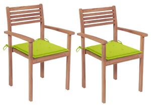 VidaXL 2 db tömör tíkfa kerti szék élénkzöld párnákkal