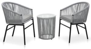 3 darabos szürke PE rattan bisztrószett párnával