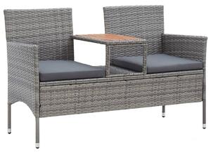 Kétszemélyes szürke polyrattan kerti pad teázóasztallal 143 cm