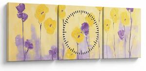 Kép - Lila és sárga virágok (órával) (90x30 cm)