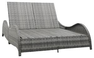 Kétszemélyes antracitszürke polyrattan napozóágy párnával