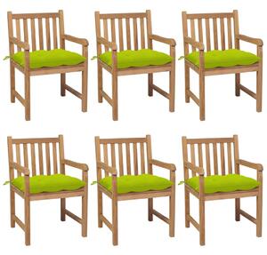 VidaXL 6 db tömör tíkfa kerti szék élénkzöld párnákkal