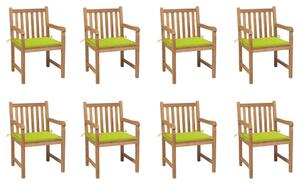 VidaXL 8 db tömör tíkfa kerti szék élénkzöld párnákkal