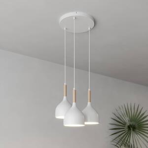 Luminex Noak lógó világítás, 3 izzós, kerek, fehér/természetes fa, dimmelhető, Fehér / opál, Nappali / Étkező, fém, Modern