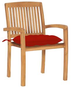 VidaXL 2 db tömör tíkfa kerti szék piros párnával