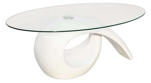 VidaXL magasfényű fehér dohányzóasztal ovális üveglappal