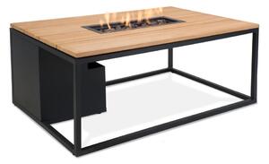 Cosiloft fekete kerti asztal teakfa asztallappal és kandallóval, 120 x 180 cm - COSI