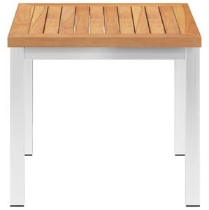 VidaXL tömör tíkfa és rozsdamentes acél kerti kisasztal 45x45x38 cm