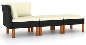 3 részes polyrattan és tömör eukaliptuszfa kerti ülőgarnitúra