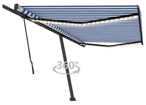Kék és fehér kézzel kihúzható LED-es napellenző 500 x 300 cm
