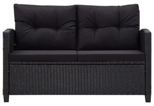 VidaXL fekete polyrattan kétszemélyes kerti kanapé párnákkal 124 cm