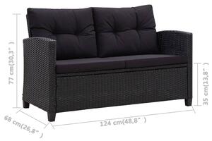 VidaXL fekete polyrattan kétszemélyes kerti kanapé párnákkal 124 cm