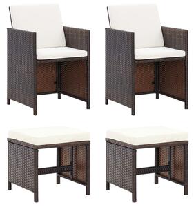 4 részes barna kerti polyrattan szék- és zsámolyszett