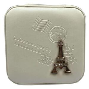 Bőrhatású cipzáras ékszertartó doboz - 10x5x10 cm - fehér / Eiffel torony