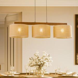 TK Lighting Juta függő lámpa, 3 izzós, gerendá, dimmelhető, Világos fa, Nappali / Étkező, Textil / szövet / selyem