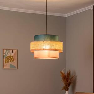 TK Lighting Trio függőlámpa, juta ernyő, petrol/természetes barna/narancs Ø 50cm, dimmelhető, Többszínű, Nappali / Étkező, Textil / szövet / selyem