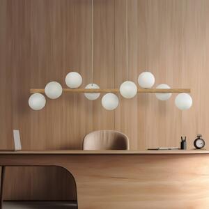 TK Lighting Estera függőlámpa, opál üveg, fa, kilenc lámpa, dimmelhető, Világos fa, Nappali / Étkező, Üveg