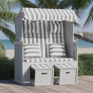 VidaXL szürke-fehér polyrattan és tömör fa strandszék párnákkal