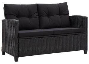 Fekete polyrattan kétszemélyes kerti kanapé párnákkal 124 cm