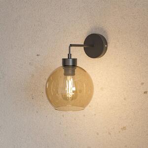 TK Lighting Cubus fali világítás, fekete/borostyán, üveg, Ø 18 cm, E27, dimmelhető, Tiszta / átlátszó, Nappali / Étkező, Üveg, Modern