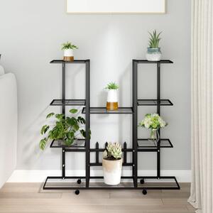 Fekete vas virágtartó állvány kerekekkel 94,5 x 24,5 x 91,5 cm