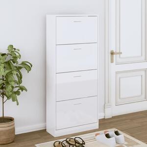 Magasfényű fehér szerelt fa cipőszekrény 63x24x147 cm