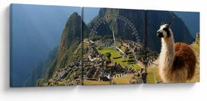 Kép - Láma és Machu Picchu (órával) (90x30 cm)