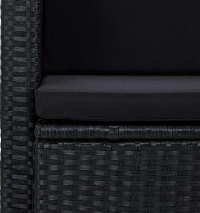 VidaXL fekete kétszemélyes polyrattan kerti kanapé párnákkal