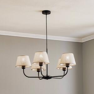 TK Lighting Chicago csillár, vászon árnyékoló, 5 izzós, dimmelhető, Krém / borostyánsárga, Nappali / Étkező, Textil / szövet / selyem