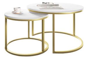 Dohányzóasztal szett Oswego 104Arany, Fehér, 41cm, Laminált forgácslap, Kerek