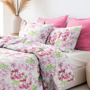 Goldea pamut ágyneműhuzat - rózsaszín - zöld virágok és levelek 140 x 200 és 70 x 90 cm