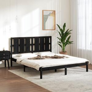 King Size fekete tömör fa ágykeret 150 x 200 cm