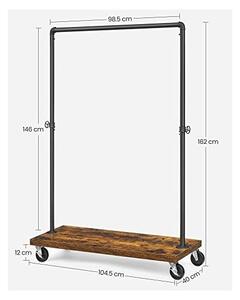 Gurulós ruhaállvány, Vasagle, 90 kg, HSR65BXV1, rusztikus barna
