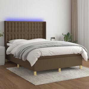 Barna szövet rugós és LED-es ágy matraccal 140x190 cm