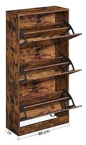 Cipőtároló, 3 ajtós, Vasagle, rusztikus barna, 60 x 24 x 120 cm