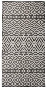 Fekete csíkos lapos szövésű kültéri szőnyeg 100 x 200 cm