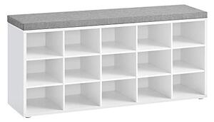Előszobai cipőtároló pad tárolórekesszel, Vasagle, fehér-szürke, 105x30x48 cm