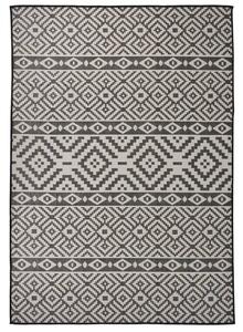 Fekete csíkos lapos szövésű kültéri szőnyeg 140 x 200 cm