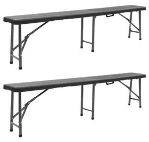 2 db fekete összecsukható HDPE kerti pad 180 cm