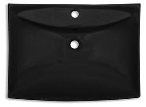 VidaXL Négyszögletes luxus kerámia mosdókagyló túlfolyóval és lyukkal csaphoz fekete