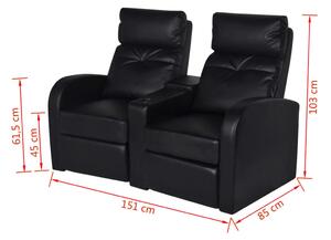 VidaXL 2 személyes fekete dönthető támlájú műbőr fotel
