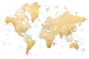 Térkép Gold world map with cities, Rossie, Blursbyai