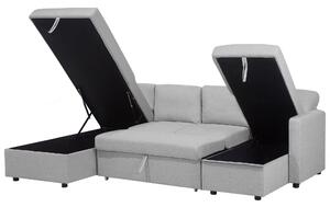 U alakú világosszürke kanapéágy ágyneműtartóval KARRABO