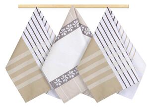Bellatex Stripe törlőruha, bézs, barna, fehér, 50 x 70 cm, 3 db-os szett