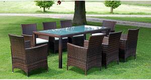 VidaXL 9-részes barna kültéri polyrattan étkezőszett párnákkal